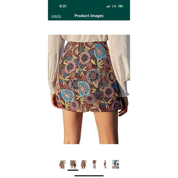 🌸3/$15🌸Casual Brocade Bodycon Short Skirt Floral Pattern Medium - Picture 2 of 4